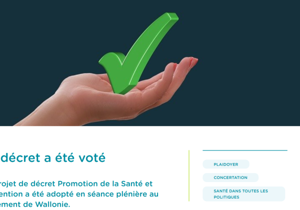 Le décret Promotion de la Santé et Prévention a été voté